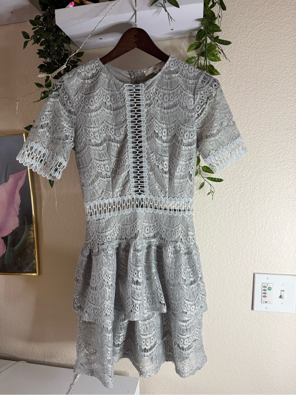 Missguided Light Gray Lace Mini Dress